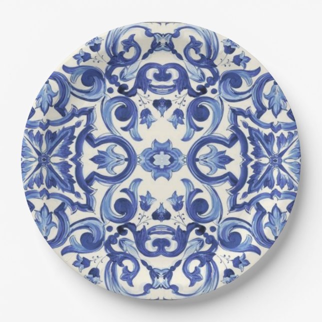 Moderne italienische Blue La Dolce Vita Papierplat Pappteller (Vorderseite)