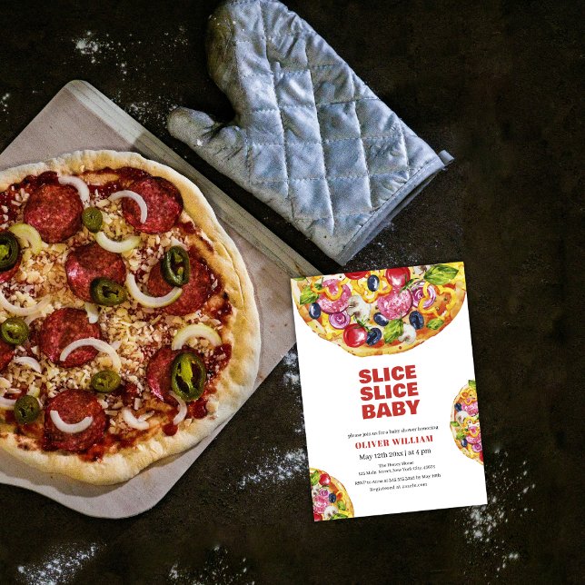 Moderne italienische Slice Slice Pizza Baby Dusche Einladung (Modern Italian Slice Slice Pizza Baby Shower Invitation)