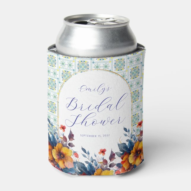 Moderne italienische Tiles Blue Floral Cooler Dosenkühler (Kanne Vorderseite)