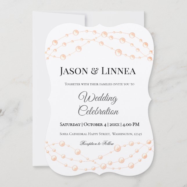 Moderne Ivory-Blush Romantische Perlmutt - Neutral Einladung (Vorderseite)