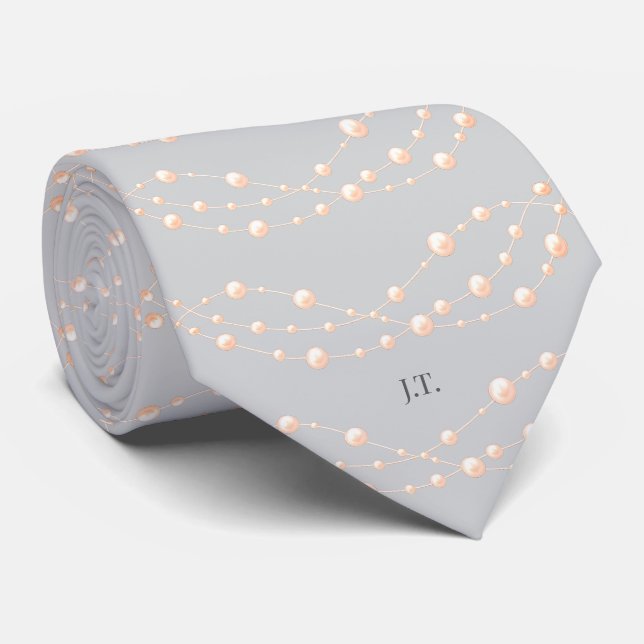 Moderne Ivory-Blush Romantische Perlmutt - Neutral Krawatte (Gerollt)