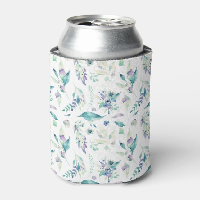 Moderne Jadegrün-Lavendel-Aquarellblume Dosenkühler (Kanne Vorderseite)