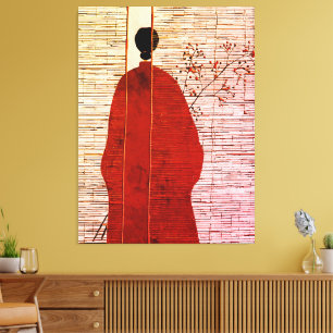 Moderne japanisch inspirierte Silhouette mit Beere Leinwanddruck