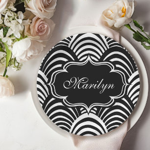 Moderne Jazz Age Elegantes Schwarz-Weiß-Design der Pappteller