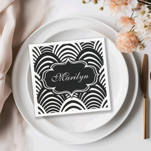 Moderne Jazz Age Elegantes Schwarz-Weiß-Design der Serviette
