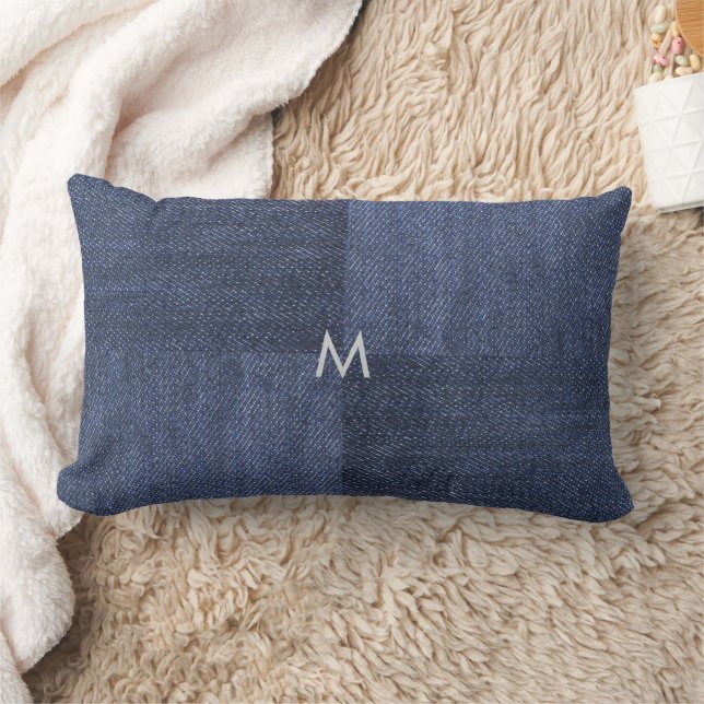 Moderne Jeans mit blauen Jeans mit Monogramm Lendenkissen (Decke)
