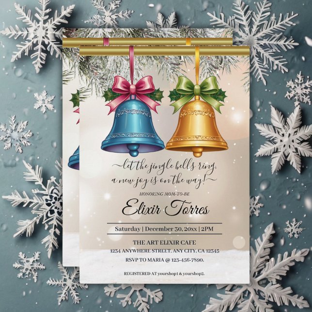 Moderne Jingle Bells Christmas Ornament Baby Showe Einladung (Von Creator hochgeladen)