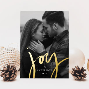 Moderne Joy-Schrift Rot und Gold Foto Folien Feiertagskarte