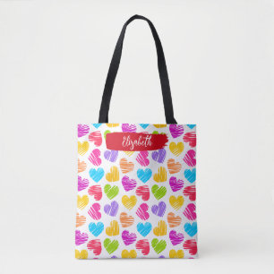 Moderne, junge, lebendige, doodled Herz-Muster Nam Tasche