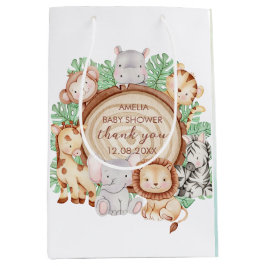Moderne Jungle Animals Grüne Safari Babydusche Mittlere Geschenktüte