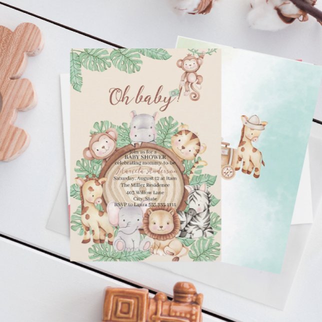 Moderne Jungle Animals Grüne Safari Einladung (Von Creator hochgeladen)