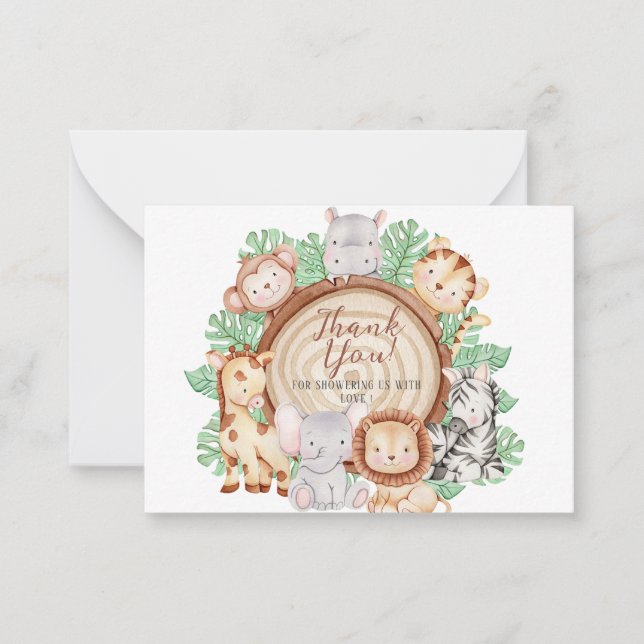 Moderne Jungle Animals Grüne Safari Mitteilungskarte (Vorderseite)