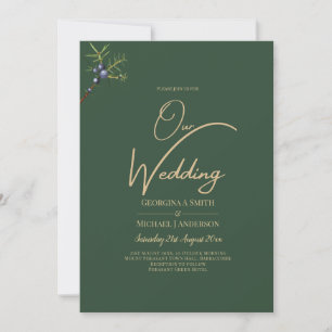 Moderne JUNIPER Green GOLD Hochzeit Einladung