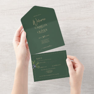 Moderne JUNIPER Green GOLD Hochzeit Einladung