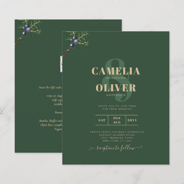 Moderne Juniper Green Wedding Einladung (Vorne/Hinten)