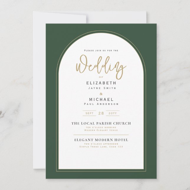 Moderne Juniper Green Wedding Einladung (Vorderseite)