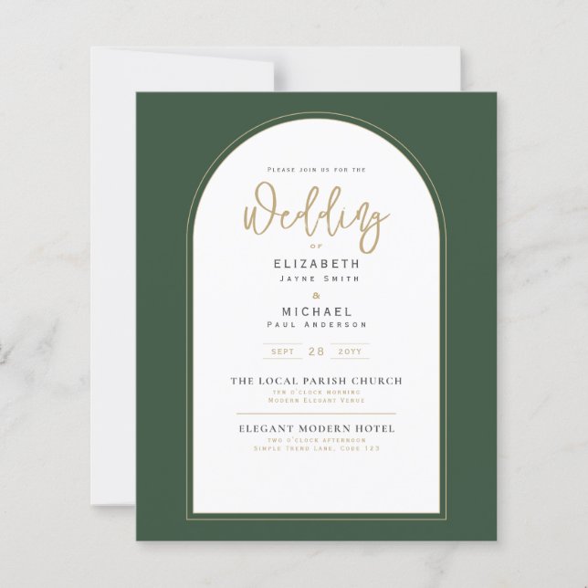 Moderne Juniper Green Wedding Einladung (Vorderseite)