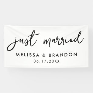Moderne Just Married Elegante Script Hochzeit Banner