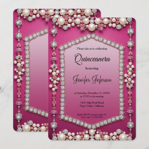 Moderne Juwelen Perlen Quinceanera Einladung