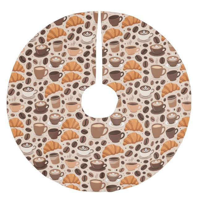 Moderne Kaffee-Ästhetik-Muster Polyester Weihnachtsbaumdecke (Vorderseite)