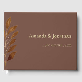 Moderne Kaffee-Braun- und Goldleaf-Hochzeit Gästebuch