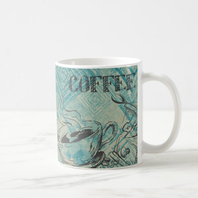 Moderne Kaffee-Kunst-Skizze Blau Kaffeetasse (Rechts)