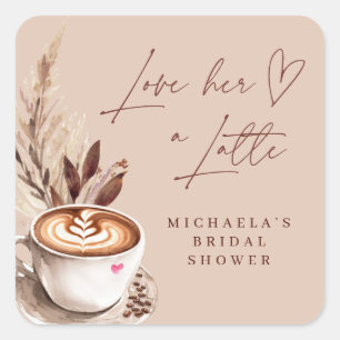 Moderne Kaffee Liebe sie ein Latte Herz Junggesell Quadratischer Aufkleber