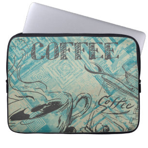 Moderne Kaffeeliebhaber Cafe Art Skizze Blau Laptopschutzhülle