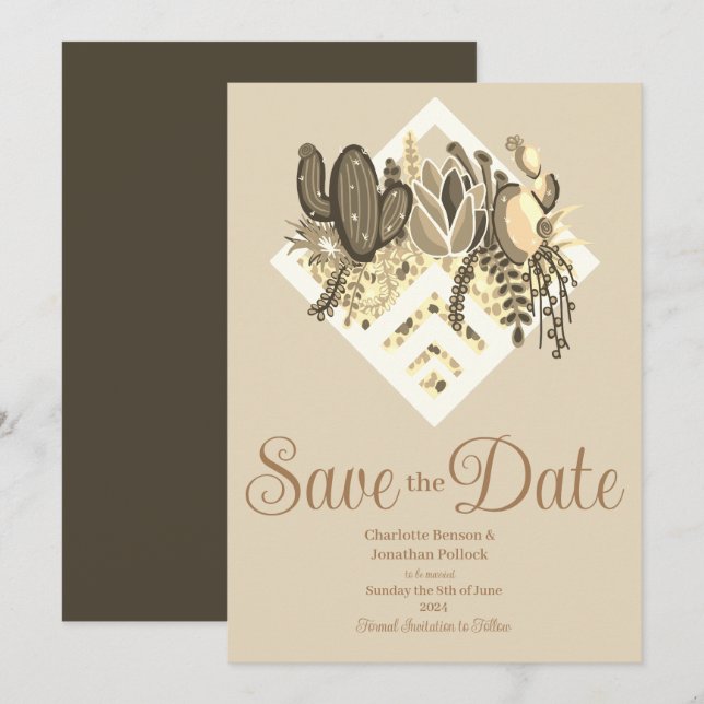 Moderne Kakteen & Succulents Wedding Save The Date (Vorne/Hinten)