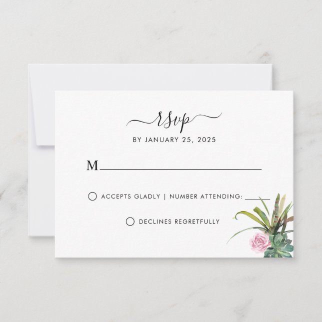 Moderne Kakteen Sukkulente Grünpflanzen Blumenhoch RSVP Karte (Vorderseite)
