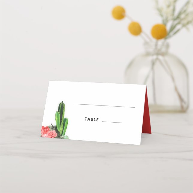 Moderne Kakteen, Sukkulente und Blumen Platzkarte (Vorderseite)