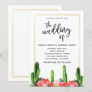 Moderne Kakteen, Sukkulente und Blumenhochzeiten Einladung