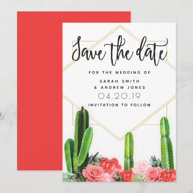 Moderne Kakteen, Sukkulente und Blumenkakteen Save Save The Date (Vorne/Hinten)