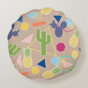 Moderne Kaktus geometrische Memphis inspiriert Mus Rundes Kissen