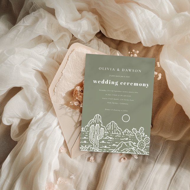 Moderne Kaktus Line Art Wüste Hochzeit Einladung (Von Creator hochgeladen)