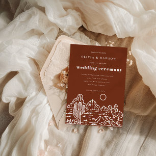 Moderne Kaktus Line Art Wüste Hochzeit Einladung