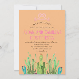 Moderne Kaktus Twins First Fiesta Geburtstag Einladung