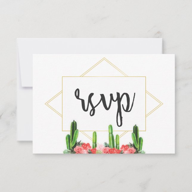 Moderne Kaktus- und Blumenkarte RSVP Karte (Vorderseite)