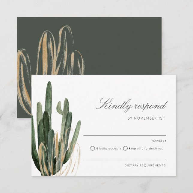 Moderne Kaktus Wedding Kindly Respond RSVP Karte (Vorne/Hinten)