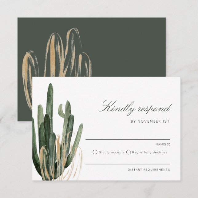 Moderne Kaktus Wedding Kindly Respond RSVP Karte (Vorne/Hinten)