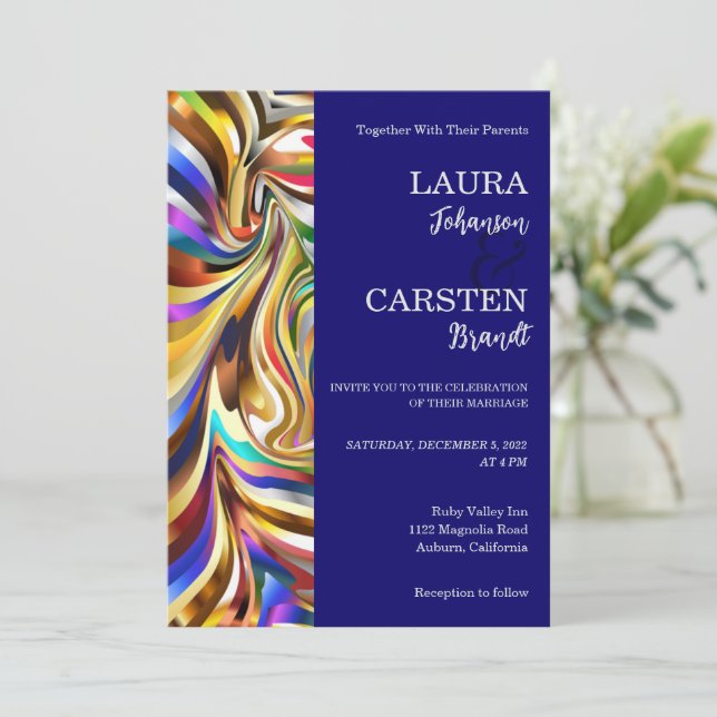 Moderne kaleidoskopische Hochzeitseinladung Einladung (Stehend Vorderseite)