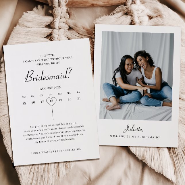 Moderne Kalender Bridesmaid Vorschlag Foto-Karte Einladung (Von Creator hochgeladen)