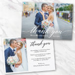 Moderne Kalligrafie 2 Foto Hochzeitbräune Dankeskarte<br><div class="desc">Moderne Kalligrafie Hochbrücke und Groom 2 Foto Danke Karte - Weiße Schrift</div>