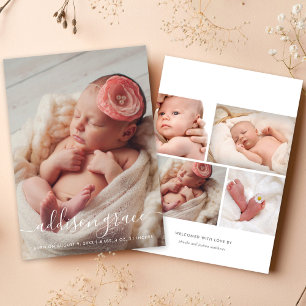 Moderne Kalligrafie Baby Girl Foto Collage Geburt Ankündigung
