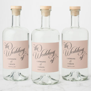 Moderne Kalligrafie-Beige-Hochzeit Alkoholflaschenetikett