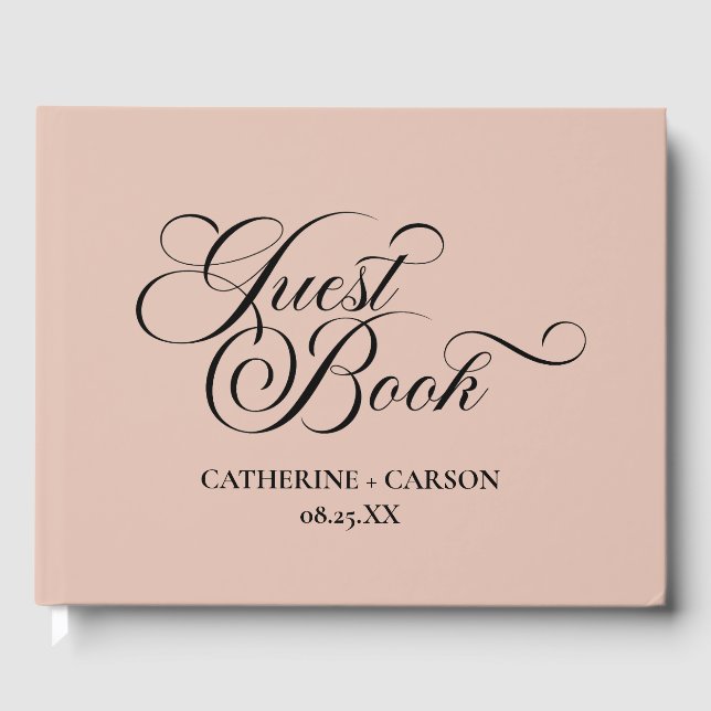 Moderne Kalligrafie-Beige-Hochzeit Gästebuch (Vorderseite)