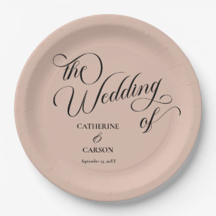 Moderne Kalligrafie-Beige-Hochzeit Pappteller