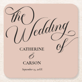 Moderne Kalligrafie-Beige-Hochzeit Rechteckiger Pappuntersetzer