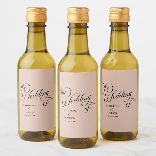 Moderne Kalligrafie-Beige-Hochzeit Weinetikett (Flaschen)