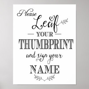 Moderne Kalligrafie Blatt Fingerabdruck Druck Poster